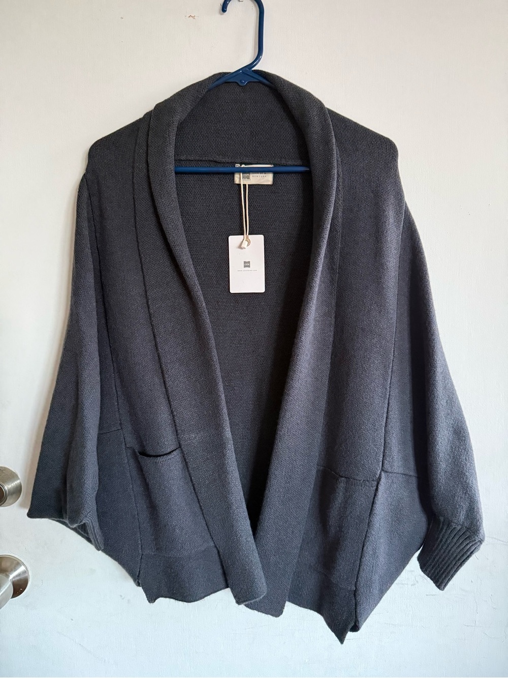 Dark Gray Open Front Draped Cardigan